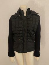 Jennifer J Fluffy Black Cropped Faux Layering Hoodie Women’s Size M Jacket Coat.