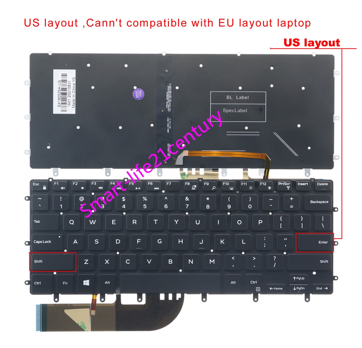 US backlit keyboard for Dell Precision 5510 5520 5530 5540 XPS 15
