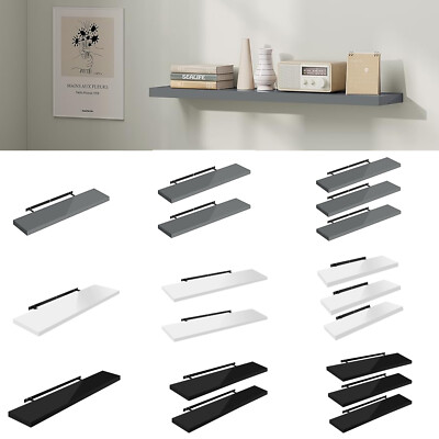 Modern Floating Shelf 60cm - High Gloss White Or Grey Wall Mounted Display Shelf