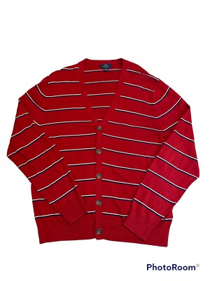 Brooks Brothers 346 Size Large Red Striped Supima Cotton Cardigan Sweater  Mens L