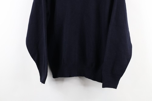 Vintage 90s Boys Large Spell Out Saint Francis Knit V-Neck Sweater Navy Blue USA - Picture 3 of 8