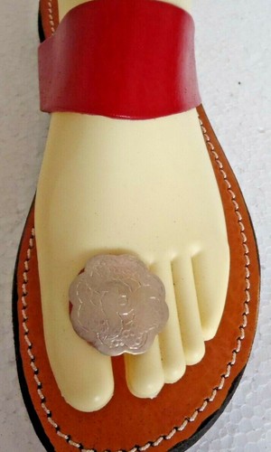 100% MOROCCAN LEATHER TOE POST SANDALS * RED - Picture 3 of 4