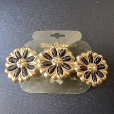Vintage Deadstock Goldtone Floral Rhinestone Ribbon Hair Barrette 4in Coquette