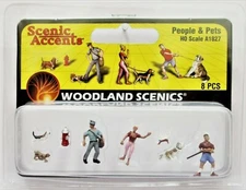 HO Scale Woodland Scenics A1827 People & Pets Figures (8) pcs