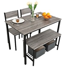 2/4 Seats Dining Table Set Wooden Compact Table 2 Chairs Set Metal Frame Kitchen