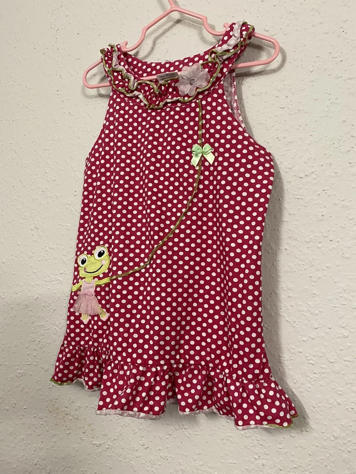 Vestido JUMPING BEANS Niña Talla 6T Lunares ROSA RANA 100% Algodón AJUSTADO Y ACAMPANADO Foto 3 de 4