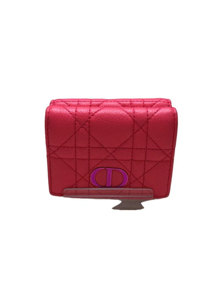 Christian Dior Caro Portefeuille Compact Portefeuille 3 Pliants Cuir Rose Femme Canage