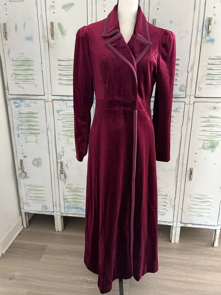 Maxi Abrigo FEIINVAN Vintage Borgoña Pana Acampanado Cuello Borde Forrado Talla 2XL