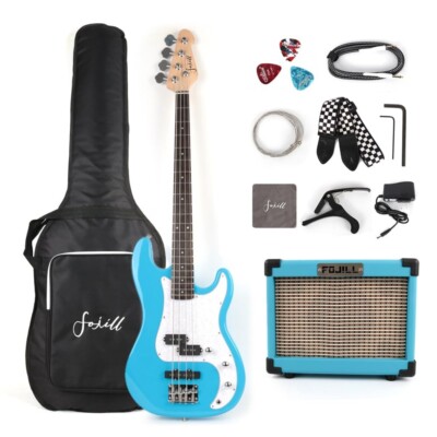 Blue Full Size 4 Four String Electric Bass with amplifier,bag,strap,string