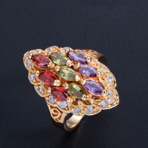 Authentic Statement Multicolored Cubic Zirconia Yellow Gold Plated Engagement Finger Ring