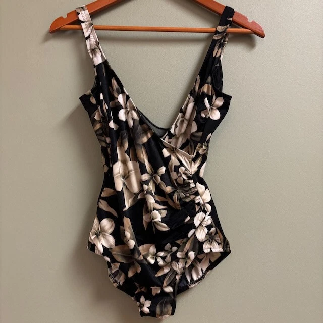 Traje de baño Miraclesuit para mujer talla 12 de una pieza floral oscuro fruncido adelgazante Foto 3 de 4