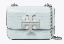 NEW TORY BURCH ELEANOR SMALL  Convertible Bag croc-embossed Blue Mist Leather