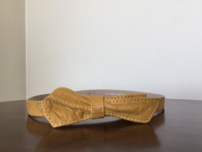 Anthro Leather Bow Belt L New ANTHROPOLOGIE Skinny Bow Leather Belt Yellow M | eBay main image 3
