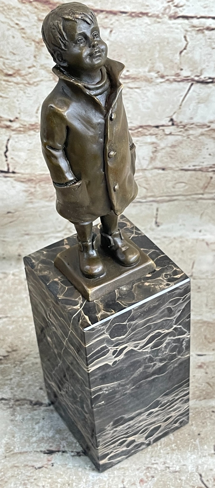 Bronze Raincoat Boy Sculpture Bookend for Stylish Home or Office Decor-image
