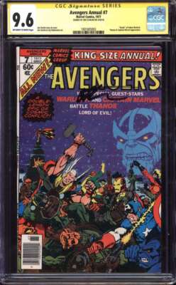 AVENGERS ANNUAL #7 CGC 9.6 OW/WH PAGES // SIGNED JIM STARLIN MARVEL 1977