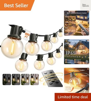 Transform Your Space: 100FT Dimmable Outdoor Lights with Remote Control & Timer