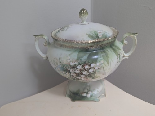 RS Prussia Fine Porcelain Hand Painted Lily Of The Valley Candy Dish With Lid - Picture 10 of 10