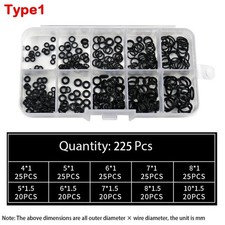 225pc Assorted O RING SET Black Rubber Seals Sink Tap Washers Plumbing Air Gas
