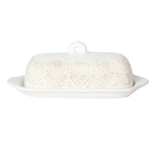 Vintage Lace Butter Dish Ceramic W/ Lid Microwave Dishwasher Safe Entertaining