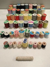 Large Lot of 50+ Sewing Thread Spools – Asst. Brands & Sizes – Includes 9 Wooden