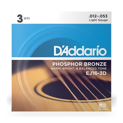 D'Addario Phosphor Bronze Akustikgitarrensaiten 3er-Pack (0,012 - 0,053)