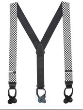 Men s Black White checkered suspenders Men Button Attachments. 48 Long