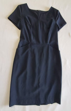 Talbots Petites 2p Wool Black Sheath Dress Zipper Back Short Sleeve V-Neck Lined