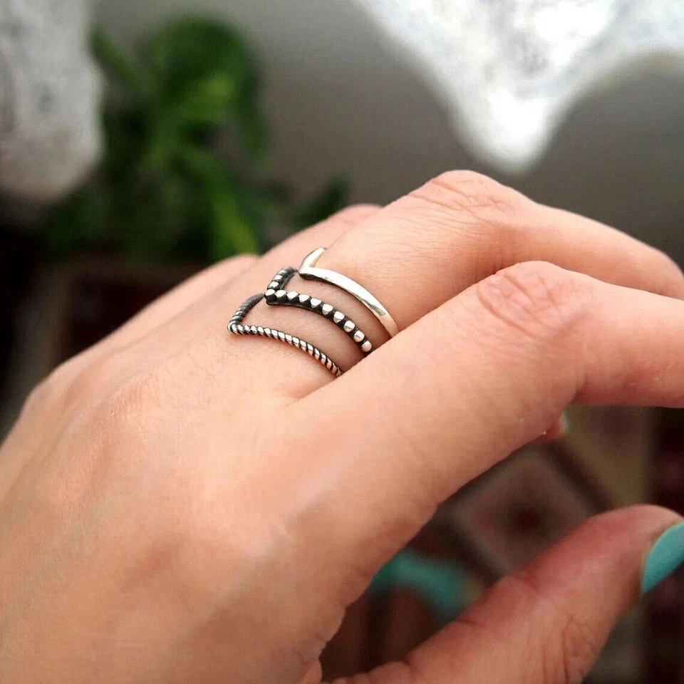 925 Sterling Silver, Solid Silver, Band Ring, Unisex, Triple Chevron Band Ring - Image 4 of 4