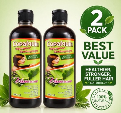 2 BOTTLES, HAIR REGROWTH SHAMPOO COPALQUIN, SULFATE & PARABEN FREE, 100% NATURAL