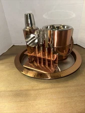 GODINGER 9 PC HAMMERED COPPER FINISH BAR SET TOOLS, TRAY, SHAKER,ICE BUCKET