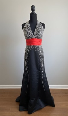 jovani red and black dress Jovani 60283 size 10 Red Prom Dress sequin floral Lace sheer formal evening gown plunging neckline mermaid