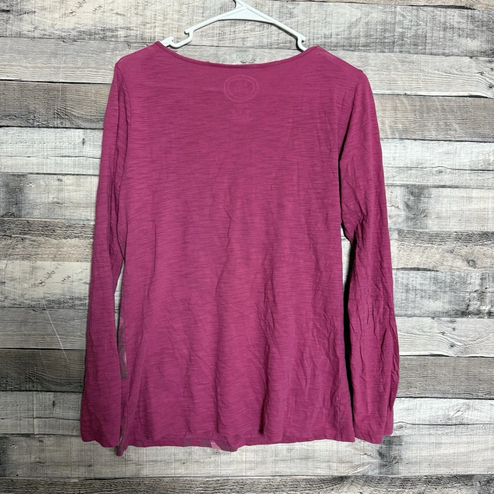 Life is Good Graphic Floral V-Neck Twist Front Long Sleeve Fitted Top Cotton - Image 2 of 4