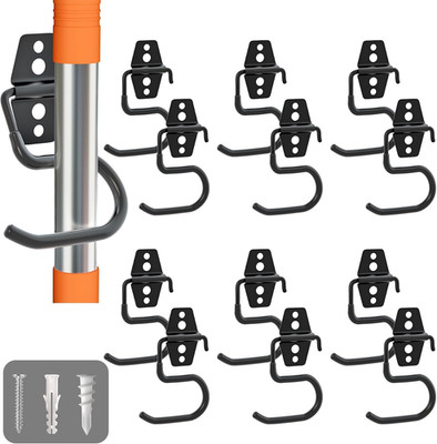 Broom Holder Wall Mount - 12 Pack Tool Hangers Garage Wall Hanging Organizer - H
