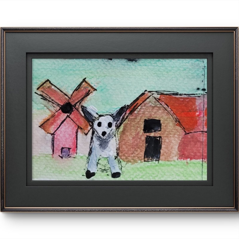 Farm Dog Abstract Expressionist Original Painting ACEO.
