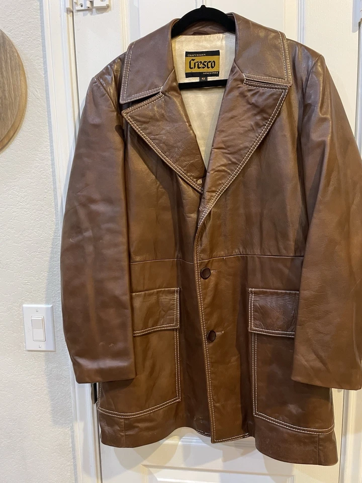 Abrigo de conducción de cuero de colección 42R Cresco de Puritan forrado marrón castaño usado en excelente estado Foto 2 de 4