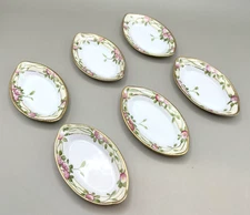 Antique Hand-Painted Porcelain Nippon Open  Salt Cellars Gold Floral Set Of 6