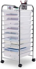 10 Drawer Rolling Storage Cart Scrapbook Paper Office School Organizer Clear 