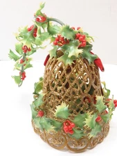 Vintage Soft Plastic Holly Berry Mistletoe Glitter Bell Christmas Ornament D4704