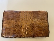 Vintage 1940's 1950s Brown Genuine Crocodile Alligator Clutch Handbag Purse