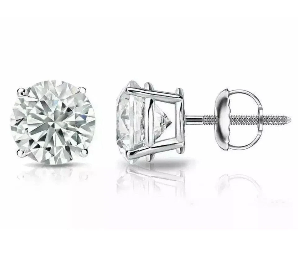 2 Ct Round Cut VVS1/ D Lab Created Stud Earrings 14K White Gold 7mm Screw Back - Image 3 of 4
