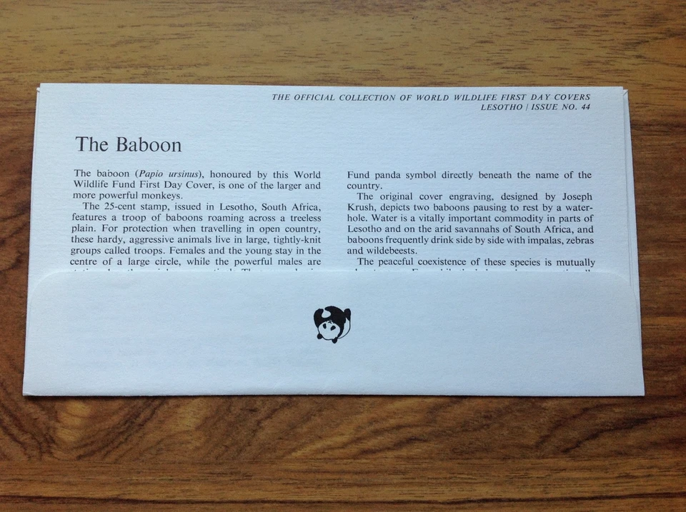 1977  WWF Baboon  First Day Cover , Lesotho   pmk with insert.  Free UK P&P - Image 2 of 3