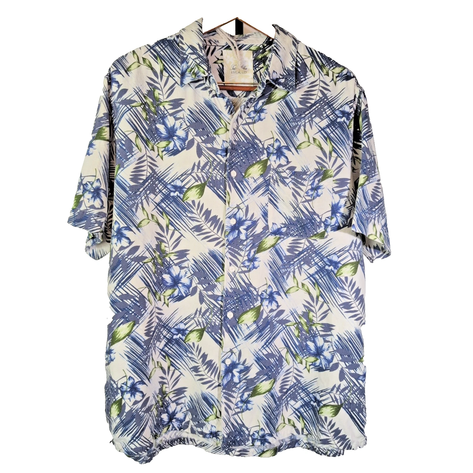 Tasso Elba Island XL Silk Linen Camp Shirt Purple Cream Vacation Beach Hawaiian