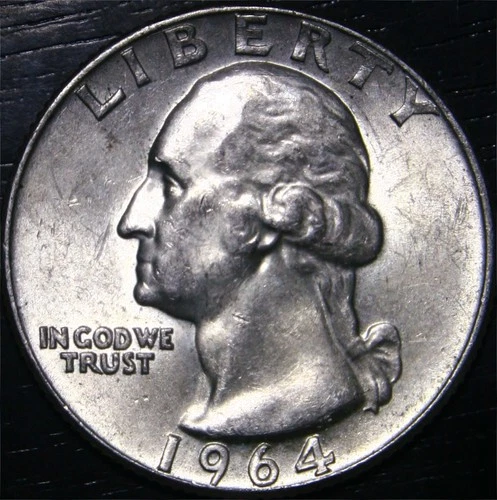 1964 D Washington Quarter 25c US Coin 90% Silver Denver Mint AU+