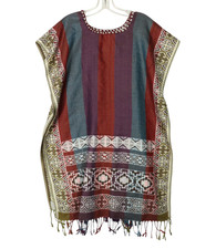 TRADITIONAL Mexican Central America HUIPIL DRESS OPEN SIDE PONCHO Fringe Hem OS