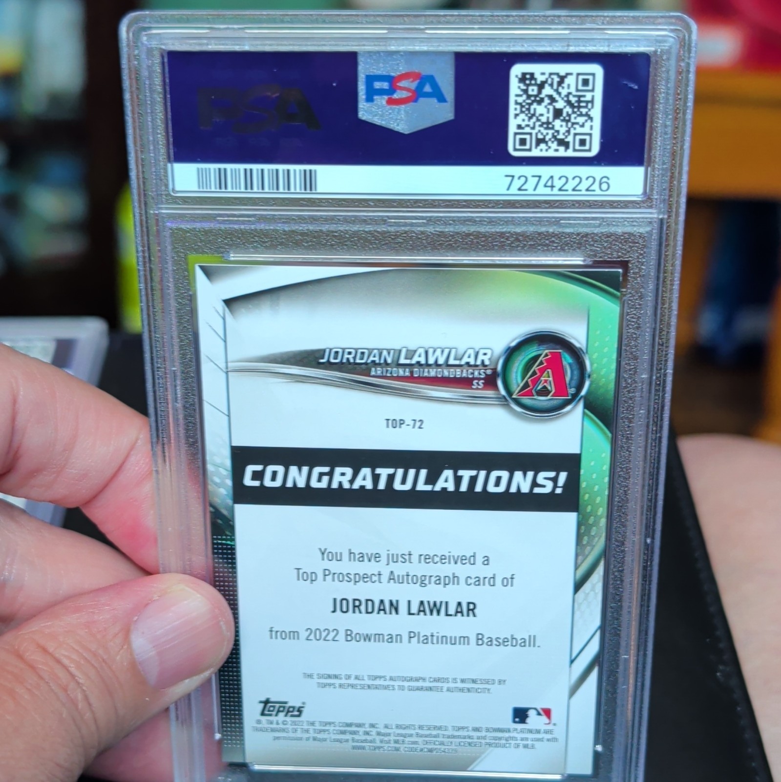 Topps 2022 Jordan Lawlar Auto PSA Lot 2 Bowman Sterling/Platinum PAJL TOP72 view 10