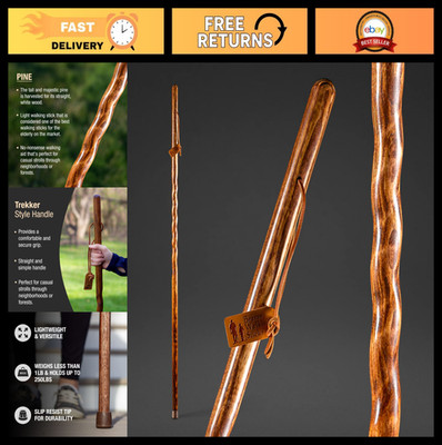 Handcrafted 55'' Wooden Walking Stick - Lightweight Red Pine for Seniors, Hiking