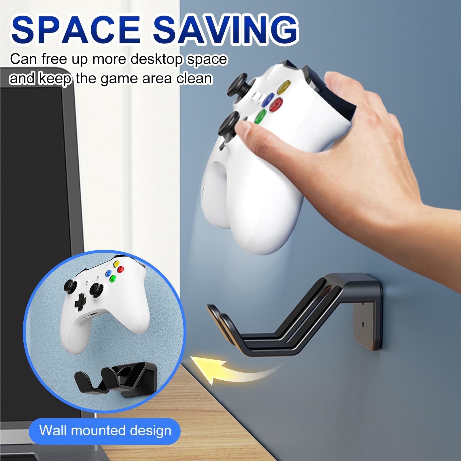 Support mural pour manettes de jeu avec chargeur intégré blanc