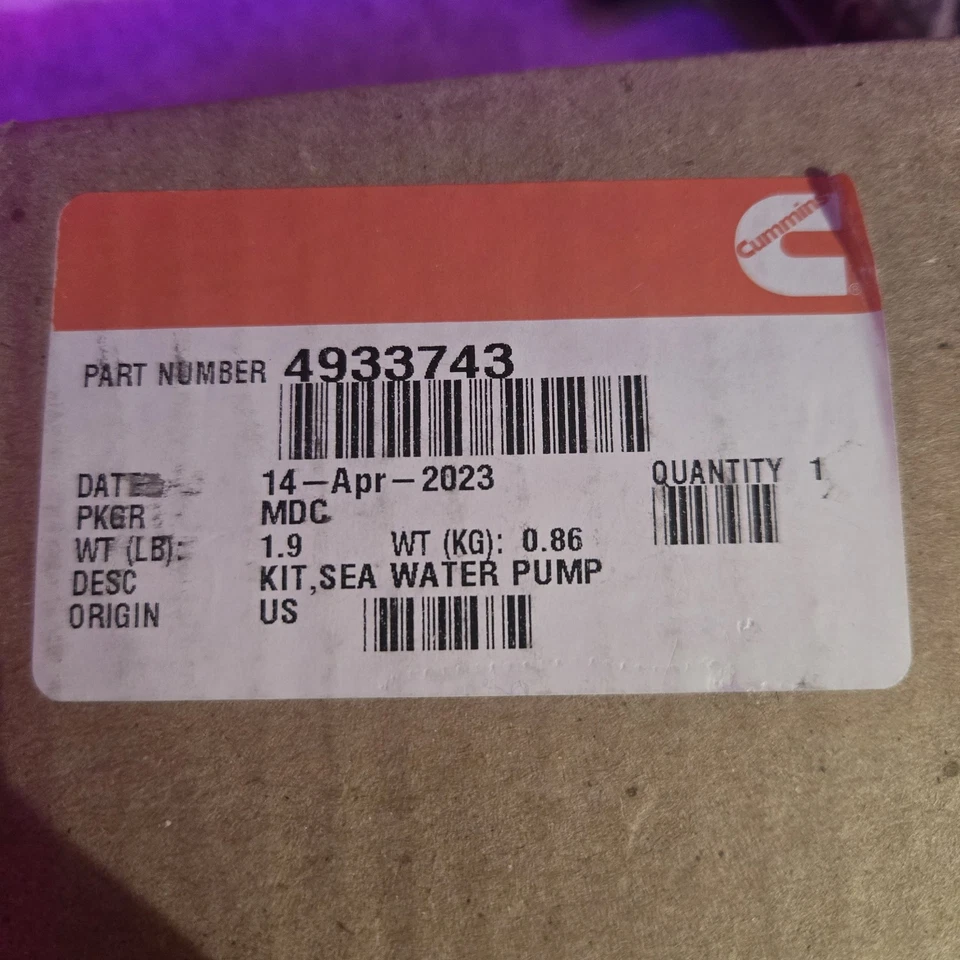 Cummins #49334743 Sea Water Pump Kit - GENUINE NOT AFTERMARKET - Image 2 of 3