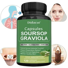 Soursop Supplement - Digestive Relief, Respiratory Health Support - 120 Capsules
