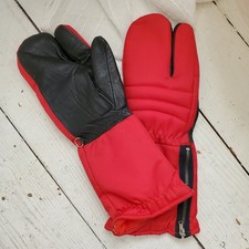 70s 80s Vtg Top Grain Leather Lined 3 Finger Snow Mittens Size L